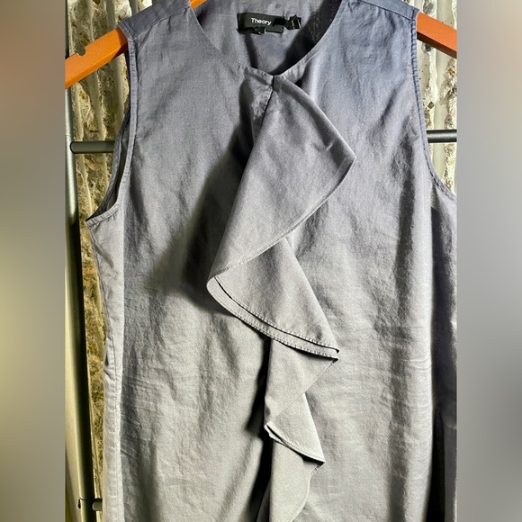 Theory Jastrid Lawn Ruffled Cotton Top in Steel Grey/Blue - Women’s Small - Picture 5 of 10